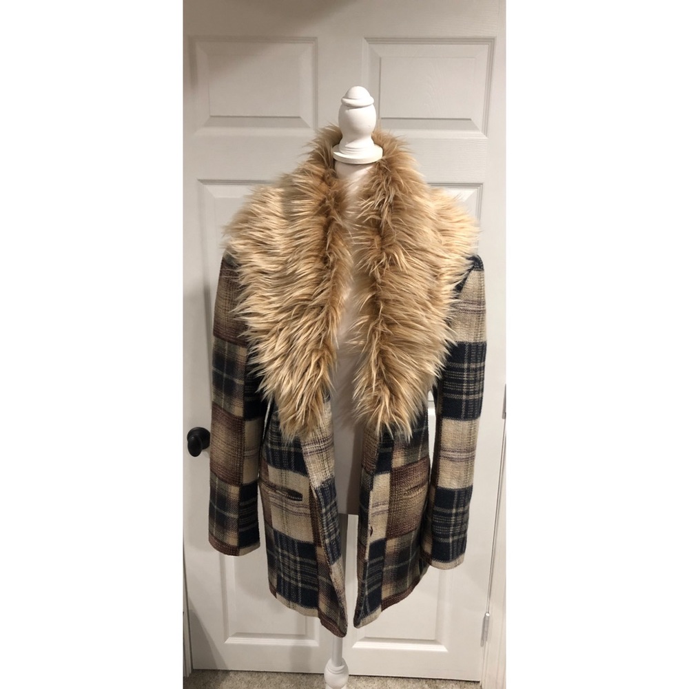 Boho faux fur wool coat